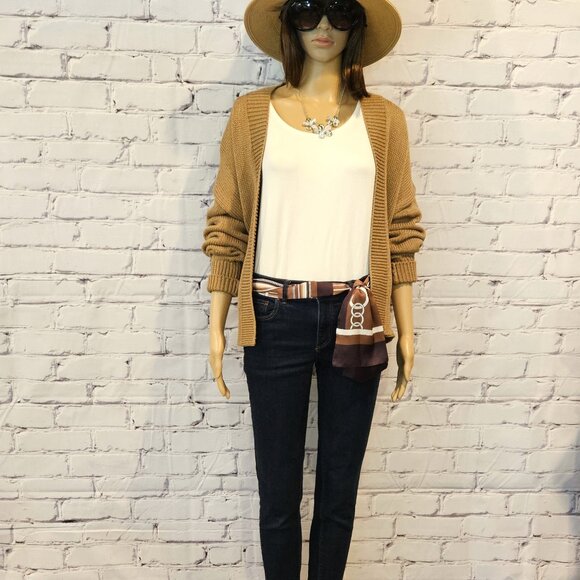 BANANA REPUBLIC,  open front chunky cotton cardigan in iced latte beige - Picture 3 of 11